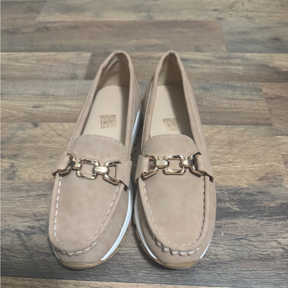 Tan Loafers with Gold Accent